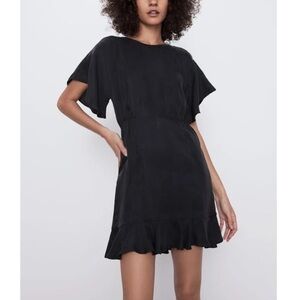 ZARA Black Flowy Short Sleeve Mini Dress XL